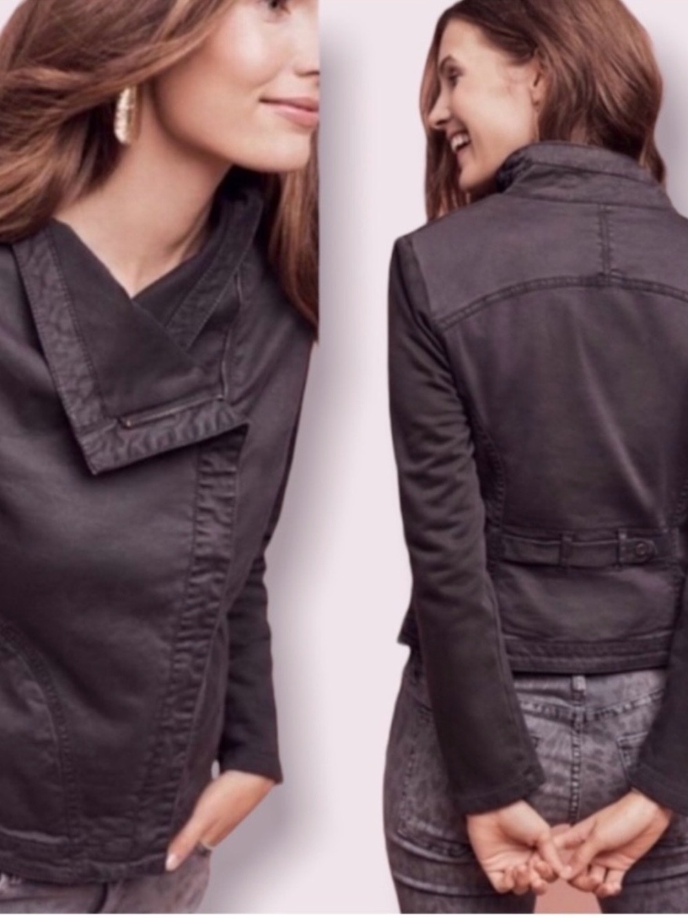 Marrakech Women’s Dark Gray Asymmetric Zip Knit Sleeve Moto Style Jacket Sz S